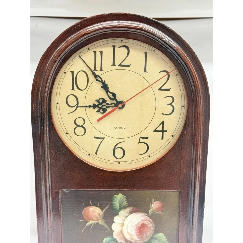 Vintage Hand Painted Mantel Wood Clock Cottagecore Floral Design